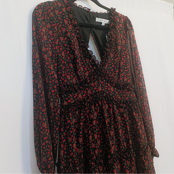 (New with Tags) Row A Floral Ruffle Long Sleeve Mini Dress - Picture 7 of 9